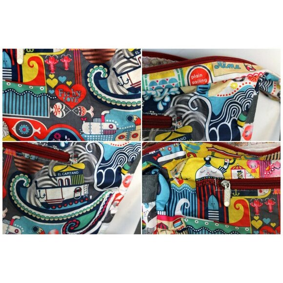 LeSportsac Nautical Fishy Love Large Shoulder Purse Expandable Adjustable. - Picture 5 of 10